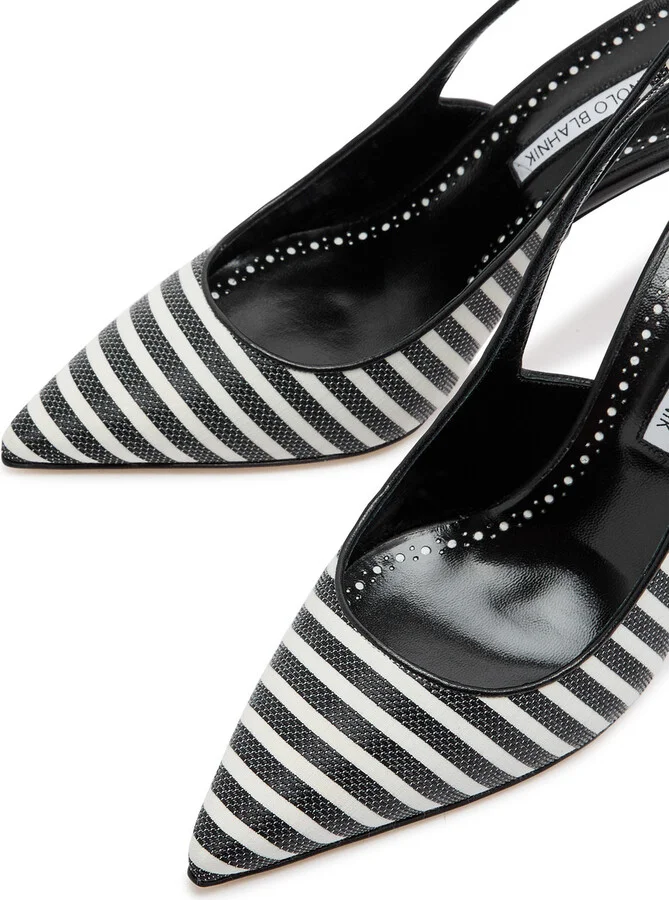 Manolo Blahnik Allurafia 90 Striped Leather Slingback Pumps - Image 3