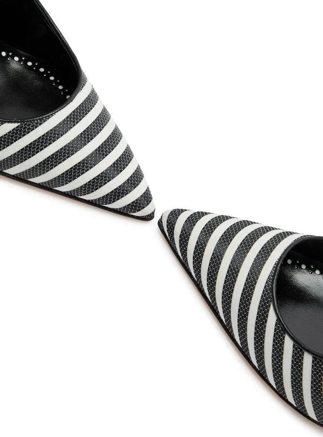 Manolo Blahnik Allurafia 90 Striped Leather Slingback Pumps - Image 4