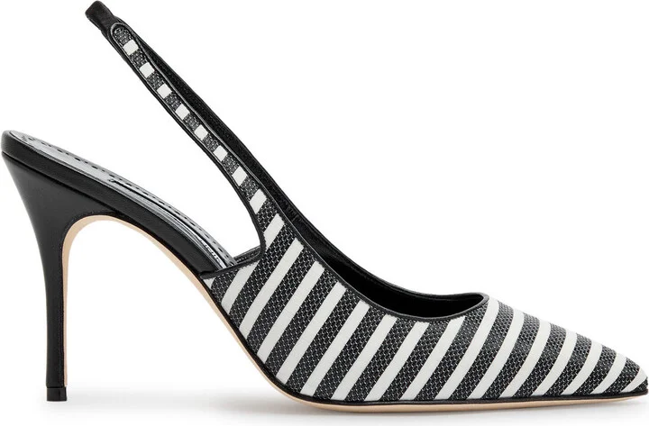 Manolo Blahnik Allurafia 90 Striped Leather Slingback Pumps