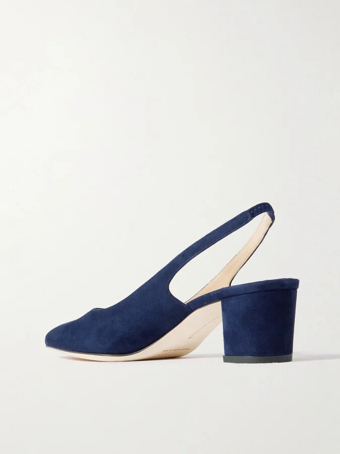 Manolo Blahnik - Allurasan 50 Suede Slingback Pumps - Blue - Image 3