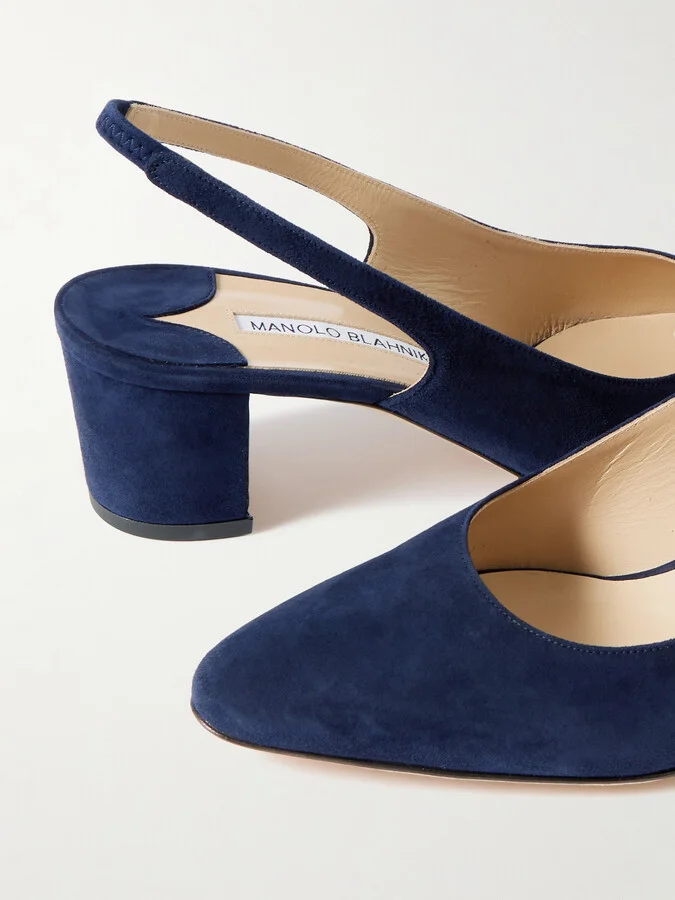 Manolo Blahnik - Allurasan 50 Suede Slingback Pumps - Blue - Image 4