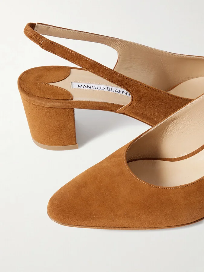 Manolo Blahnik - Allurasan 50 Suede Slingback Pumps - Brown - Image 4