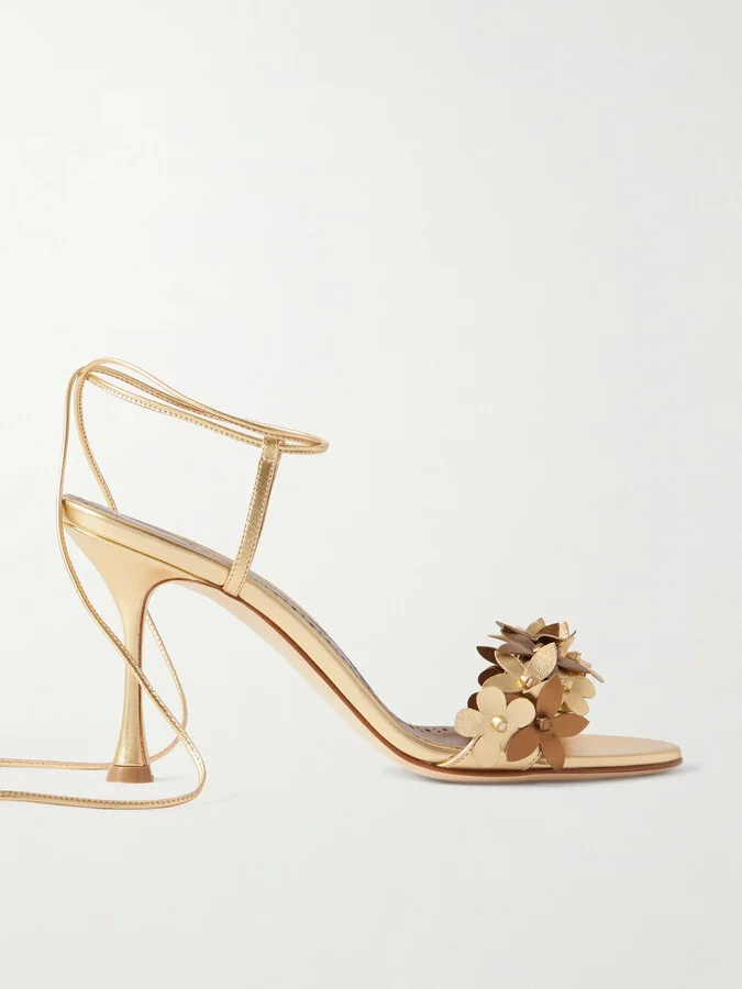 Manolo Blahnik - Anista 90 Appliquéd Metallic Leather Sandals - Gold