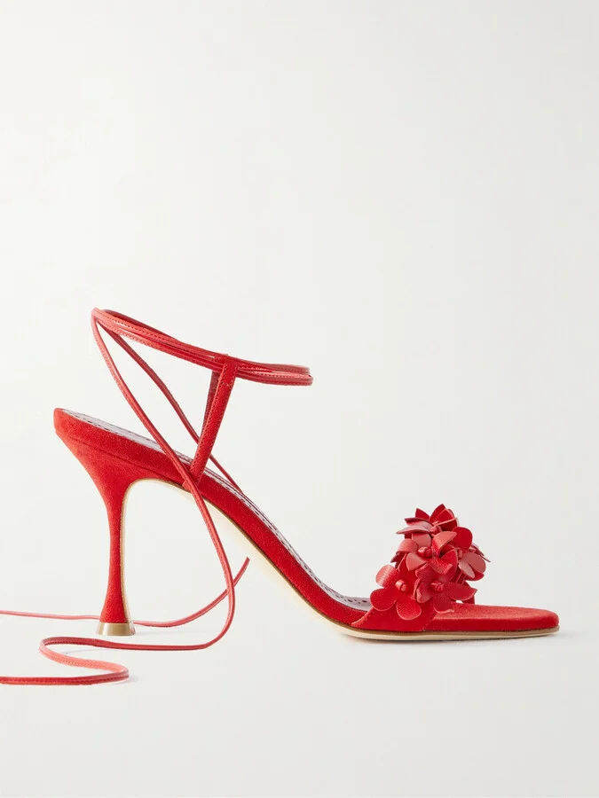 Manolo Blahnik - Anista 90 Leather-trimmed Suede Sandals - Red
