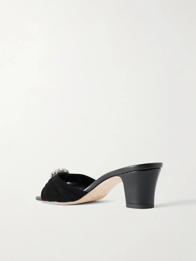 Manolo Blahnik - Ansalko 50 Crystal-embellished Suede Mules - Black - Image 3
