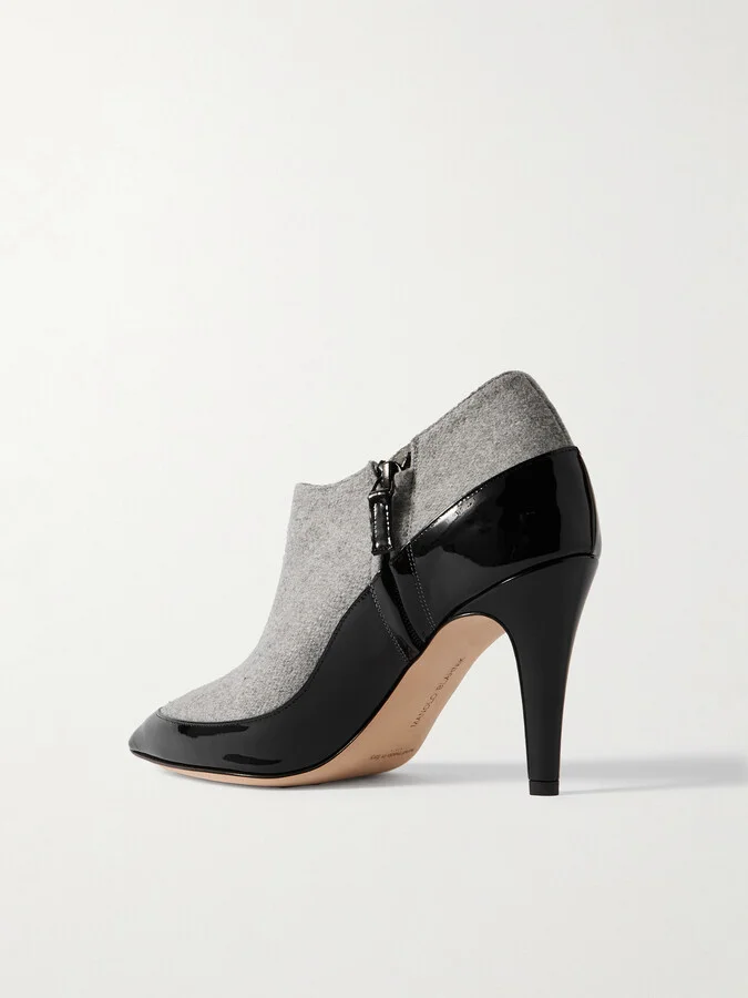 Manolo Blahnik - Archepla 90 Patent-leather Trimmed Wool Point-toe Ankle Boots - Gray - Image 3