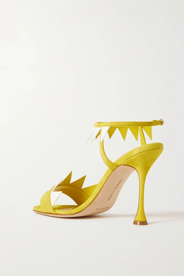 Manolo Blahnik - Artaserse 105 Leather-trimmed Suede Sandals - Yellow - Image 3
