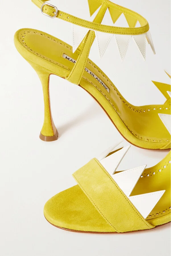Manolo Blahnik - Artaserse 105 Leather-trimmed Suede Sandals - Yellow - Image 4