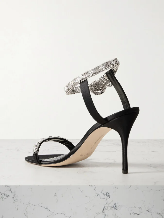 Manolo Blahnik - Asasan 90 Crystal-embellished Satin Sandals - Black - Image 3