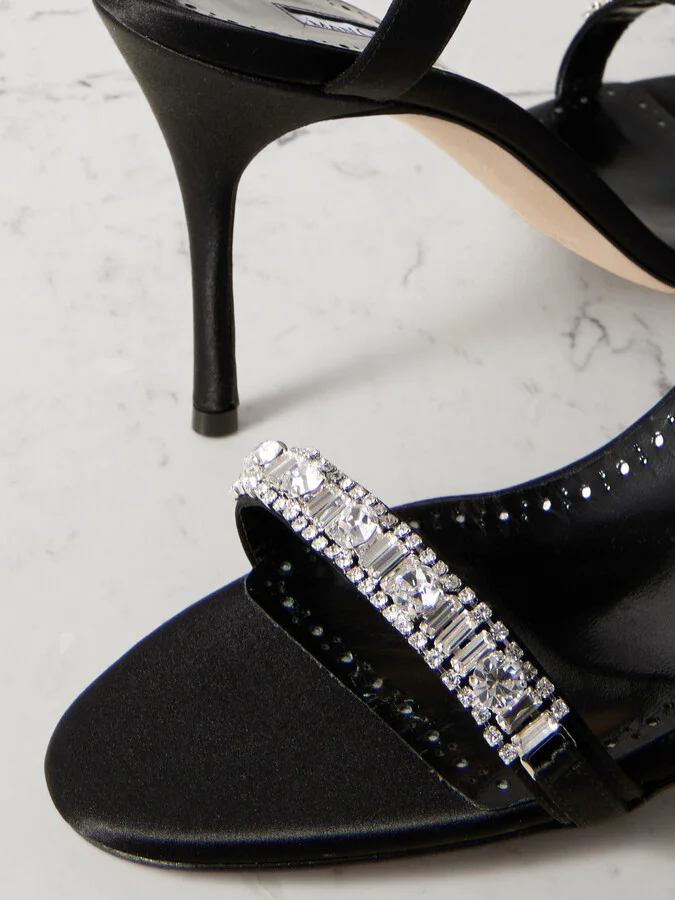 Manolo Blahnik - Asasan 90 Crystal-embellished Satin Sandals - Black - Image 4