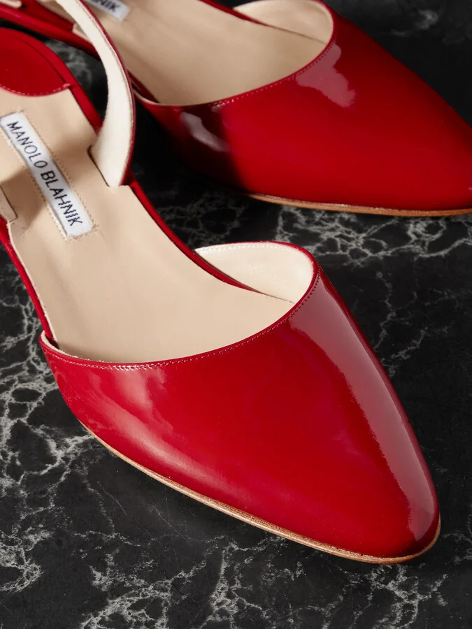 Manolo Blahnik - Aspro 30 Patent-leather Pumps - Red - Image 4