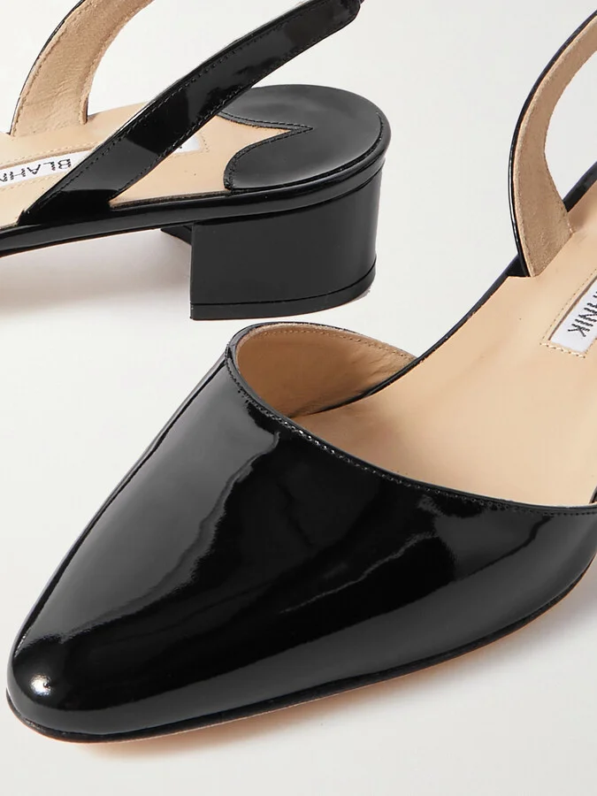 Manolo Blahnik - Aspro 30 Patent-leather Slingback Point-toe Pumps - Black - Image 4