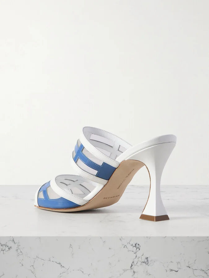 Manolo Blahnik - Avespamu 90 Mesh-trimmed Leather Pumps - White - Image 3