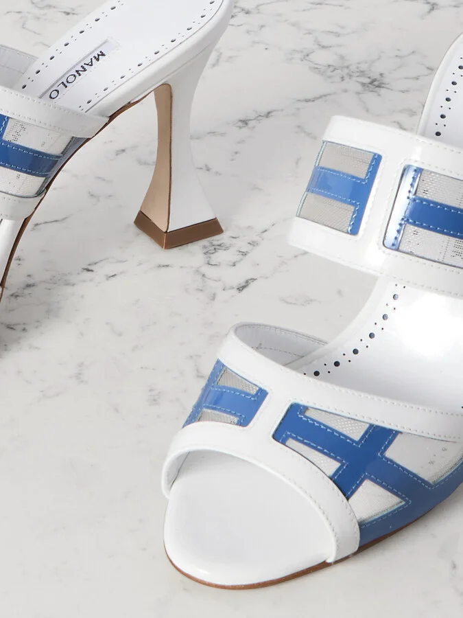 Manolo Blahnik - Avespamu 90 Mesh-trimmed Leather Pumps - White - Image 4