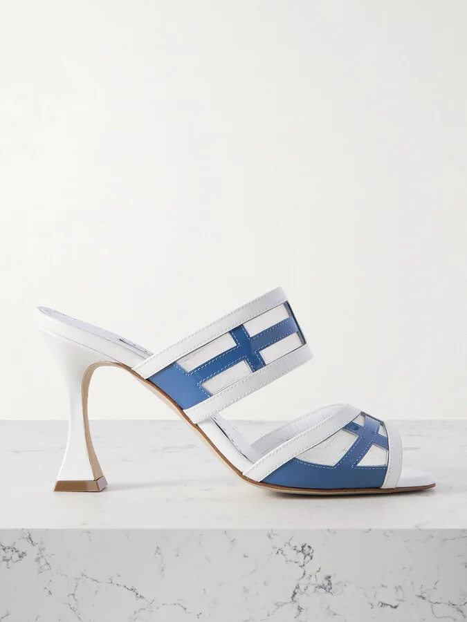 Manolo Blahnik - Avespamu 90 Mesh-trimmed Leather Pumps - White