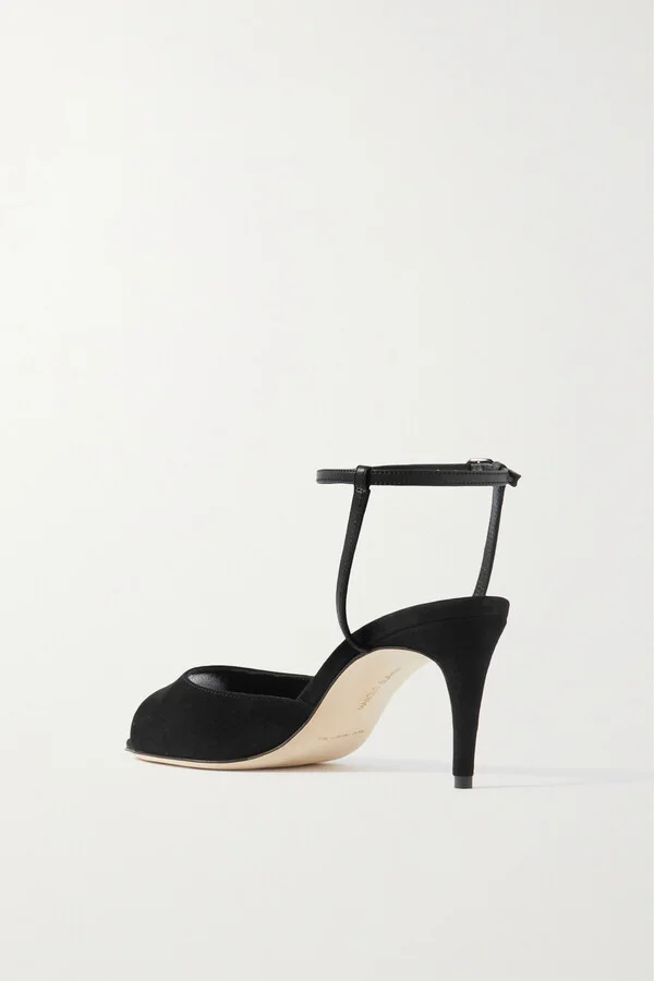 Manolo Blahnik - Bacardu 70 Leather-trimmed Suede Sandals - Black - Image 3