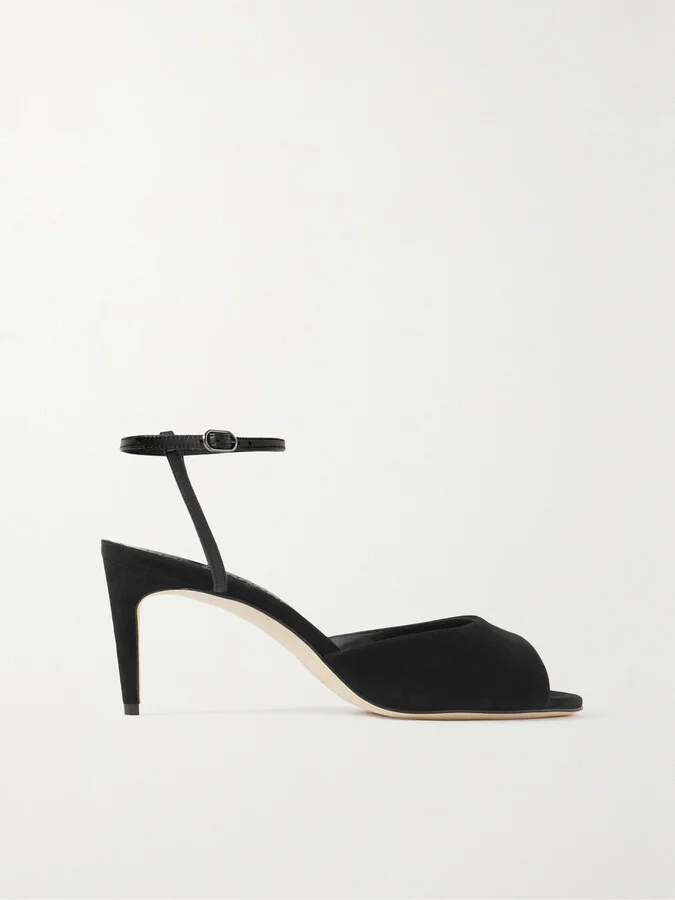 Manolo Blahnik - Bacardu 70 Leather-trimmed Suede Sandals - Black