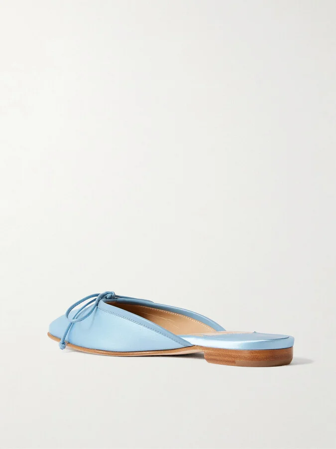 Manolo Blahnik - Ballerimu Bow-detailed Satin Mules - Blue - Image 3