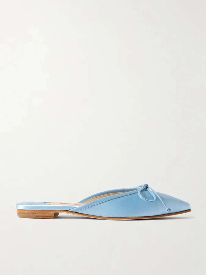 Manolo Blahnik - Ballerimu Bow-detailed Satin Mules - Blue