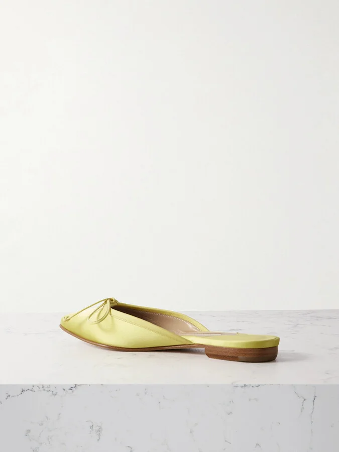 Manolo Blahnik - Ballerimu Bow-detailed Satin Mules - Green - Image 3