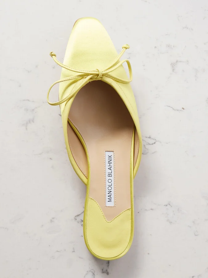 Manolo Blahnik - Ballerimu Bow-detailed Satin Mules - Green - Image 5