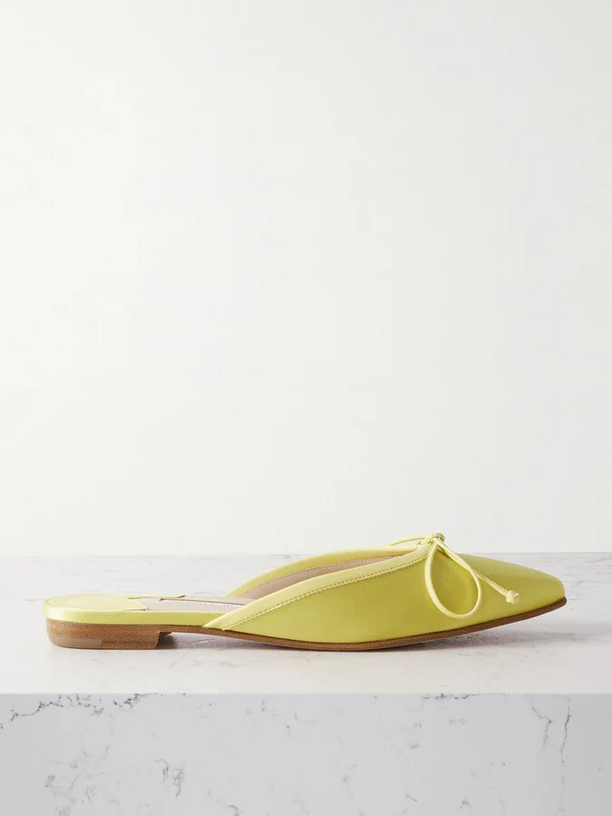 Manolo Blahnik - Ballerimu Bow-detailed Satin Mules - Green
