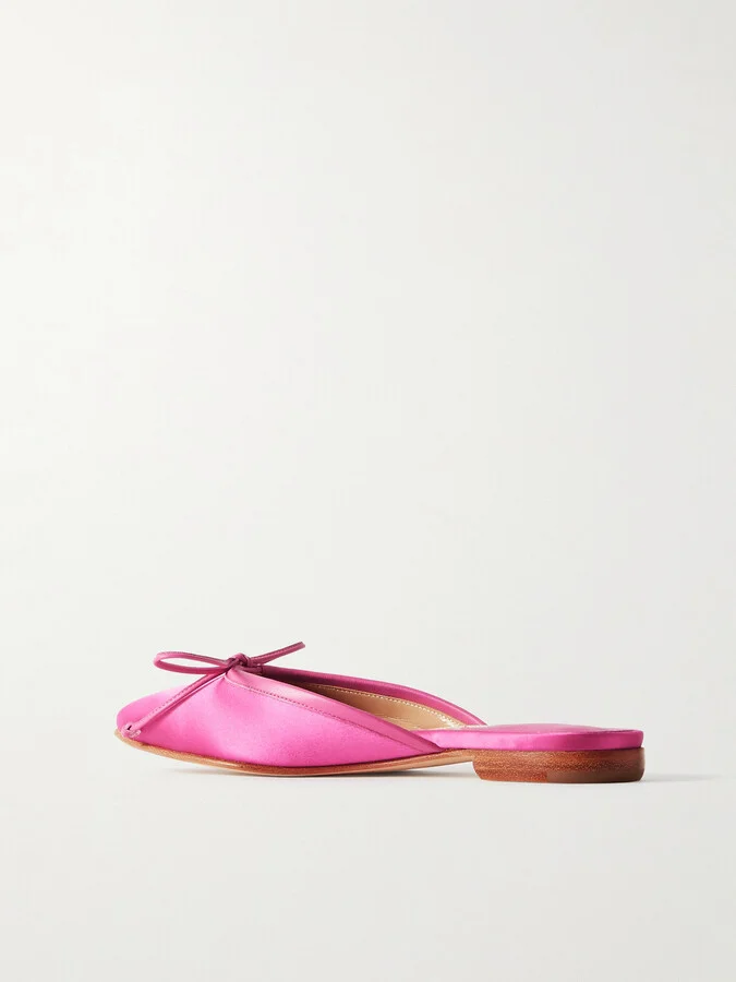 Manolo Blahnik - Ballerimu Bow-detailed Satin Mules - Pink - Image 3