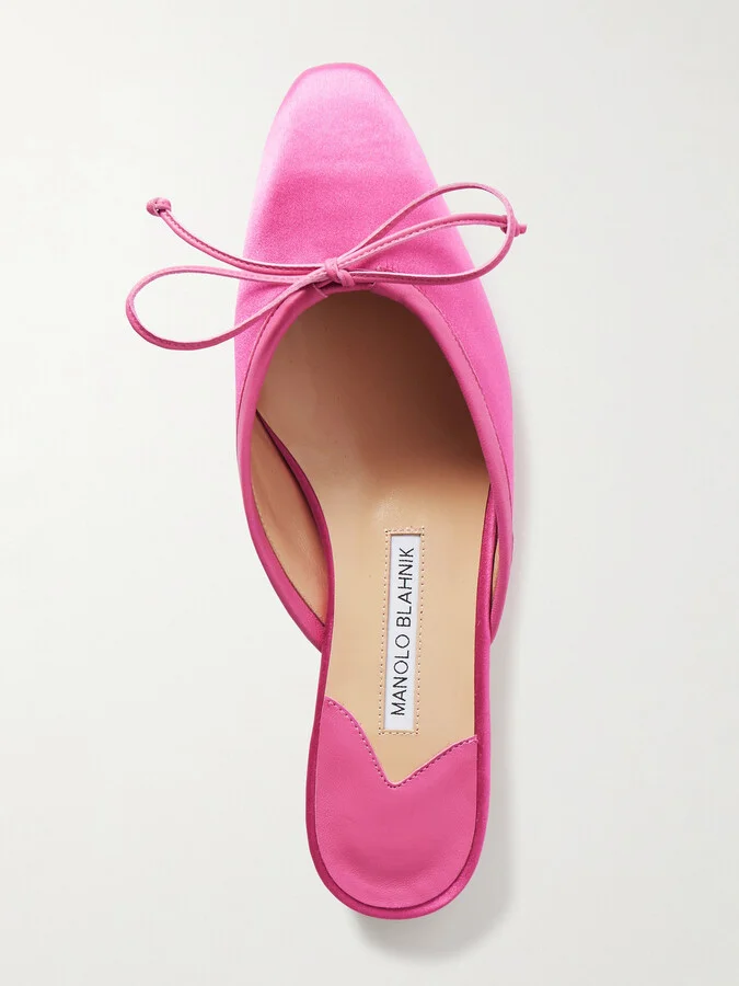 Manolo Blahnik - Ballerimu Bow-detailed Satin Mules - Pink - Image 5
