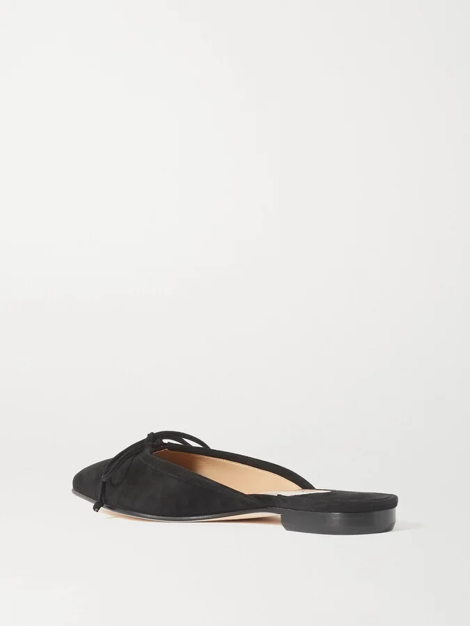 Manolo Blahnik - Ballerimu Bow-detailed Suede Mules - Black - Image 3