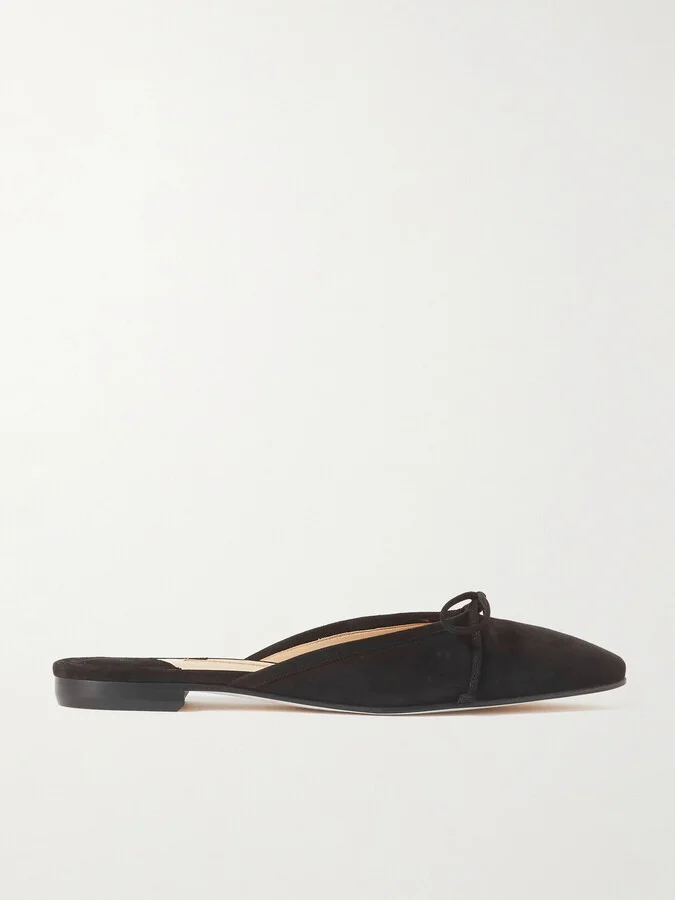 Manolo Blahnik - Ballerimu Bow-detailed Suede Mules - Black