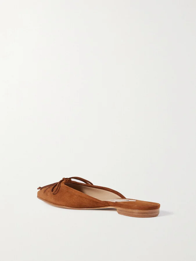 Manolo Blahnik - Ballerimu Bow-detailed Suede Mules - Brown - Image 3