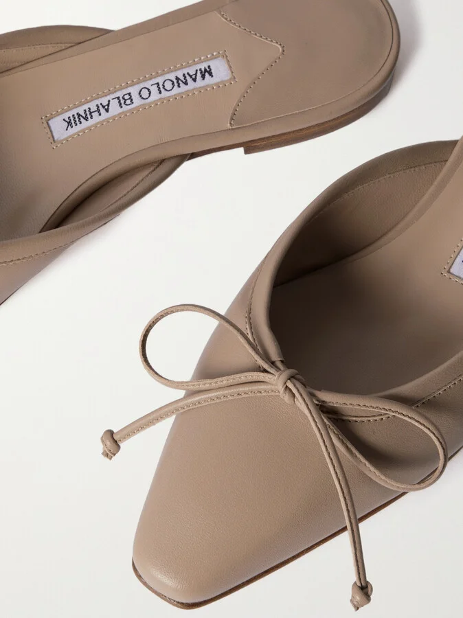 Manolo Blahnik - Ballerimu Leather Point-toe Mules - Neutrals - Image 4