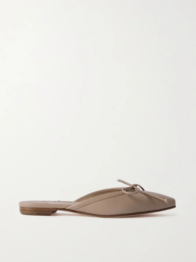 Manolo Blahnik - Ballerimu Leather Point-toe Mules - Neutrals - Image 5