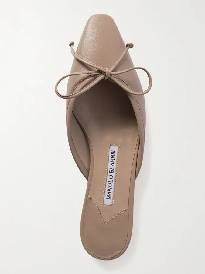 Manolo Blahnik - Ballerimu Leather Point-toe Mules - Neutrals