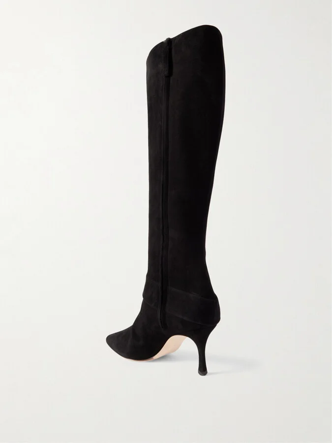 Manolo Blahnik - Bayhi 70 Buckle-embellished Suede Knee Boots - Black - Image 3