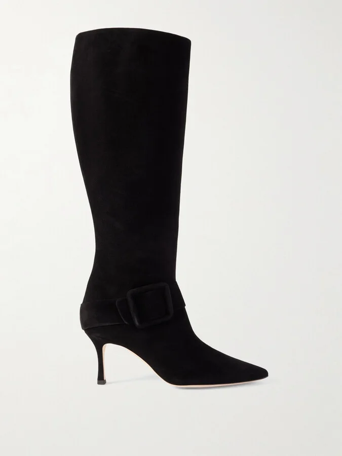 Manolo Blahnik - Bayhi 70 Buckle-embellished Suede Knee Boots - Black