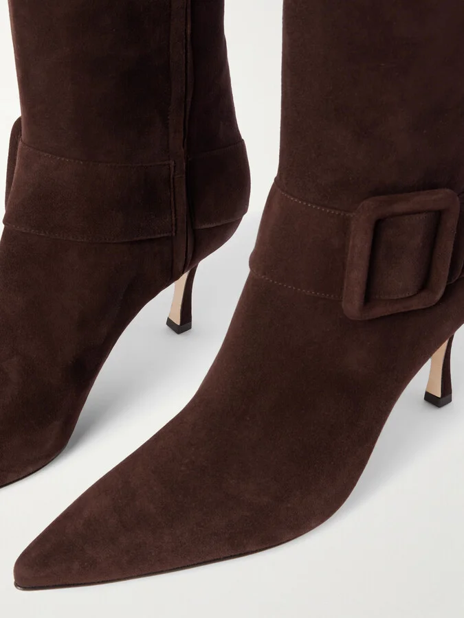 Manolo Blahnik - Bayhi 70 Buckle-embellished Suede Knee Boots - Brown - Image 4