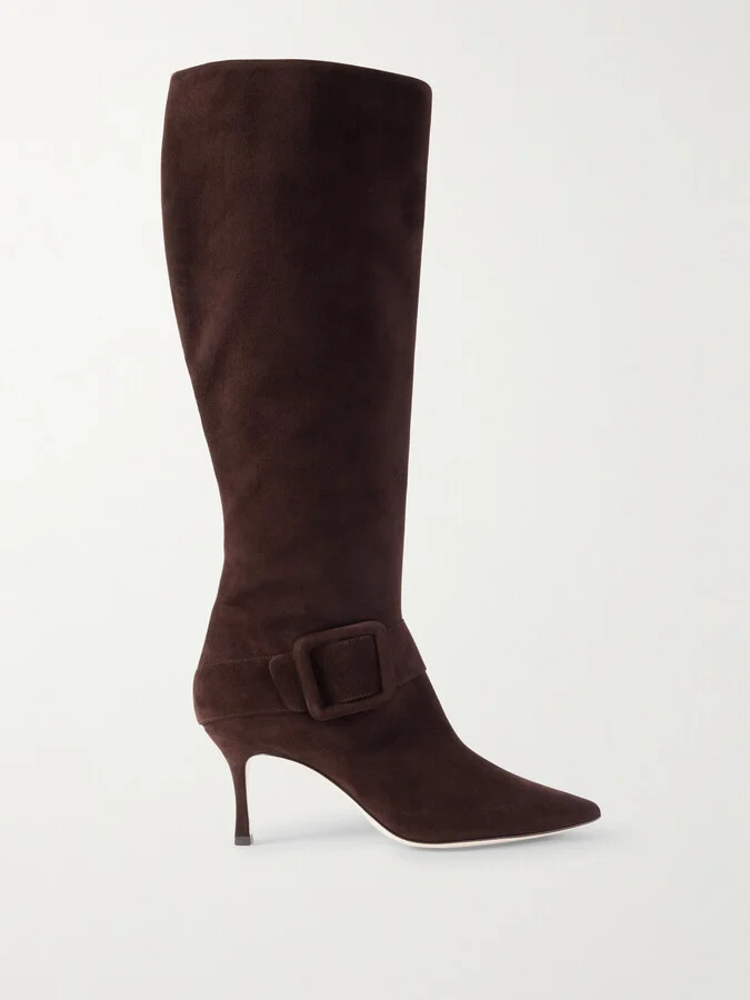 Manolo Blahnik - Bayhi 70 Buckle-embellished Suede Knee Boots - Brown