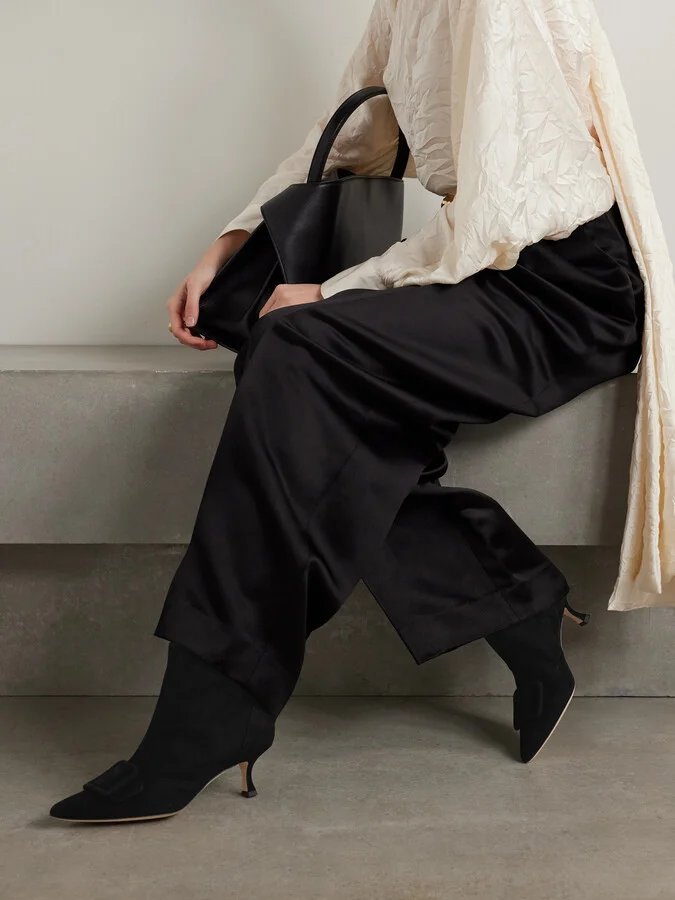 Manolo Blahnik - Baylow 50 Buckled Suede Ankle Boots - Black - Image 2