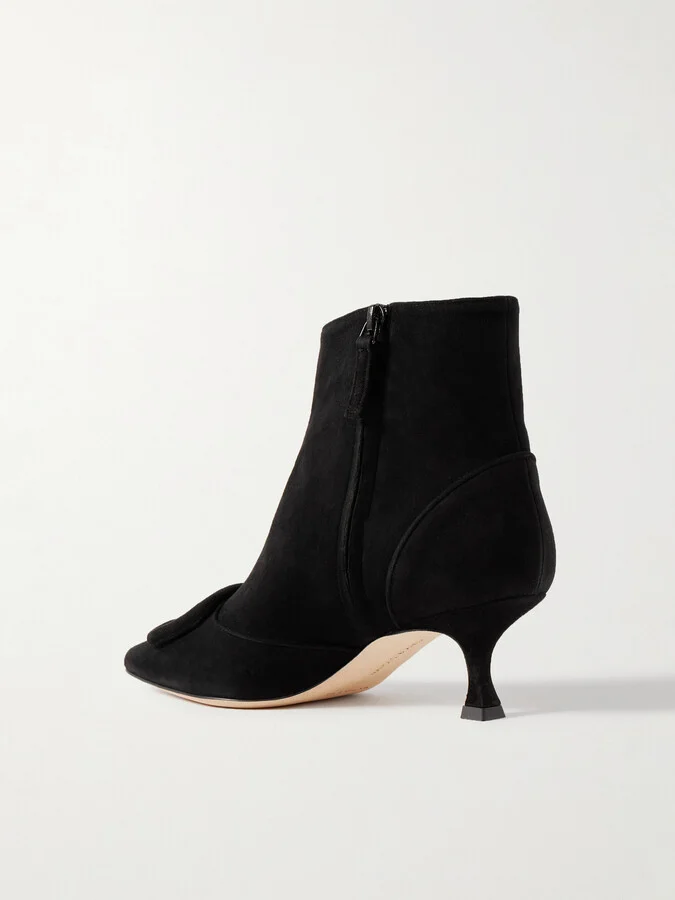 Manolo Blahnik - Baylow 50 Buckled Suede Ankle Boots - Black - Image 3