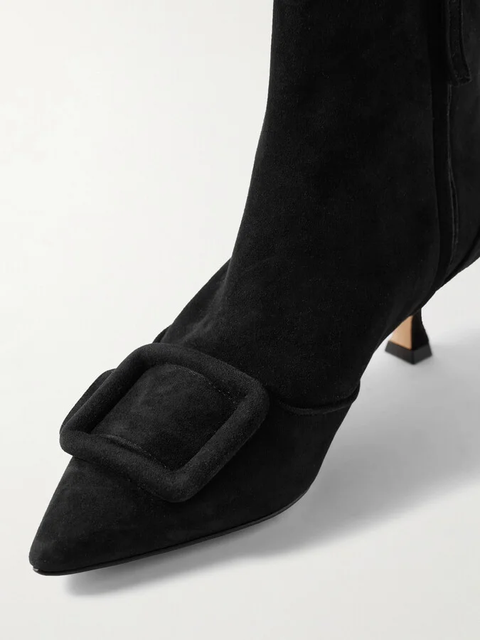 Manolo Blahnik - Baylow 50 Buckled Suede Ankle Boots - Black - Image 4