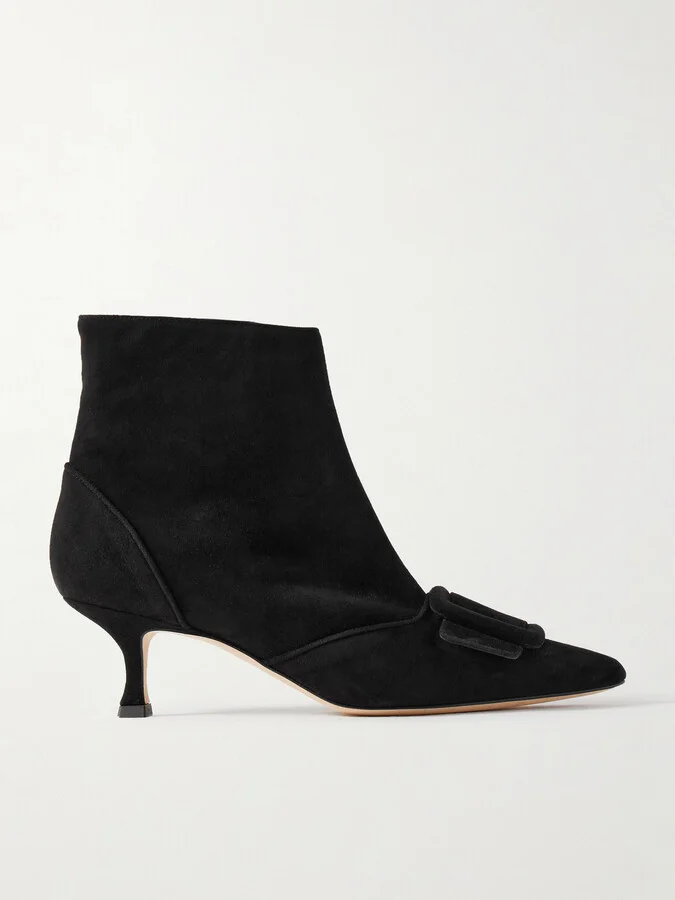 Manolo Blahnik - Baylow 50 Buckled Suede Ankle Boots - Black