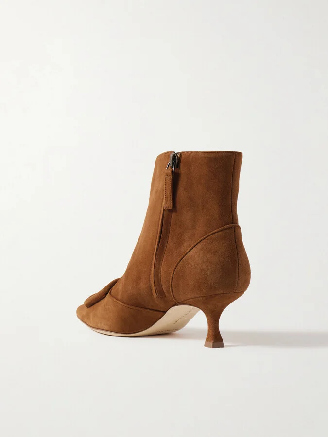 Manolo Blahnik - Baylow 50 Buckled Suede Ankle Boots - Brown - Image 3