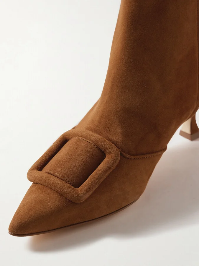 Manolo Blahnik - Baylow 50 Buckled Suede Ankle Boots - Brown - Image 4