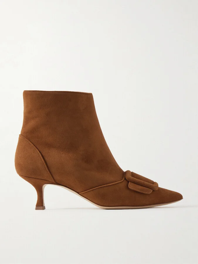 Manolo Blahnik - Baylow 50 Buckled Suede Ankle Boots - Brown