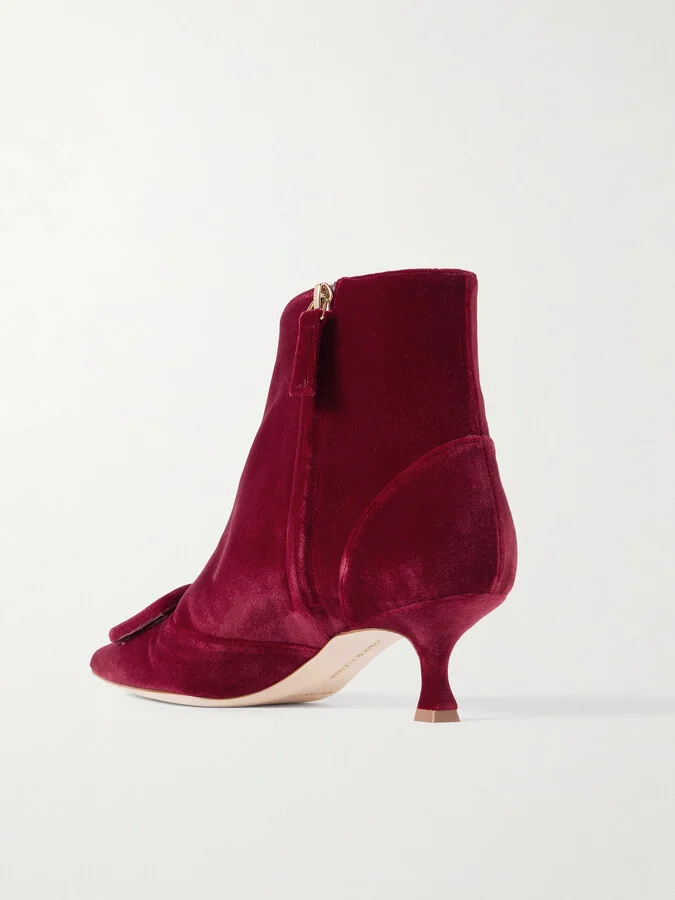 Manolo Blahnik - Baylow 50 Buckled Velvet Ankle Boots - Red - Image 3