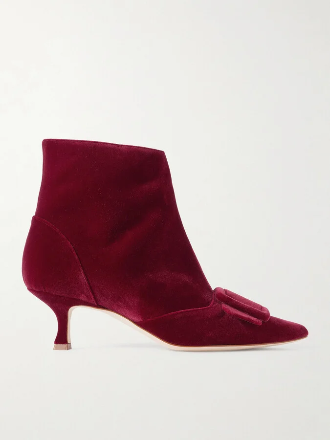 Manolo Blahnik - Baylow 50 Buckled Velvet Ankle Boots - Red