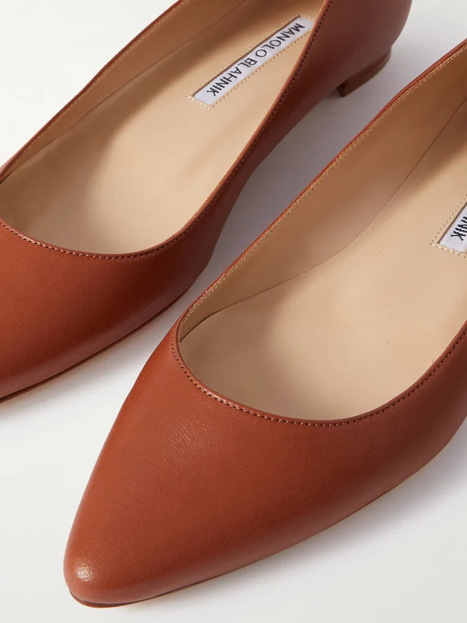 Manolo Blahnik - Bb 10 Leather Point-toe Flats - Brown - Image 4