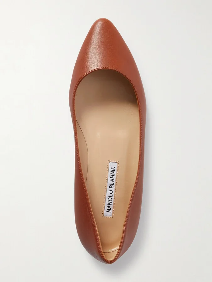 Manolo Blahnik - Bb 10 Leather Point-toe Flats - Brown - Image 5