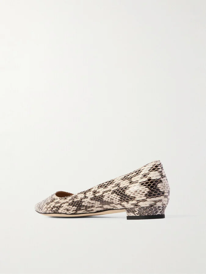 Manolo Blahnik - Bb 10 Snake-effect Leather Point-toe Flats - Animal print - Image 3